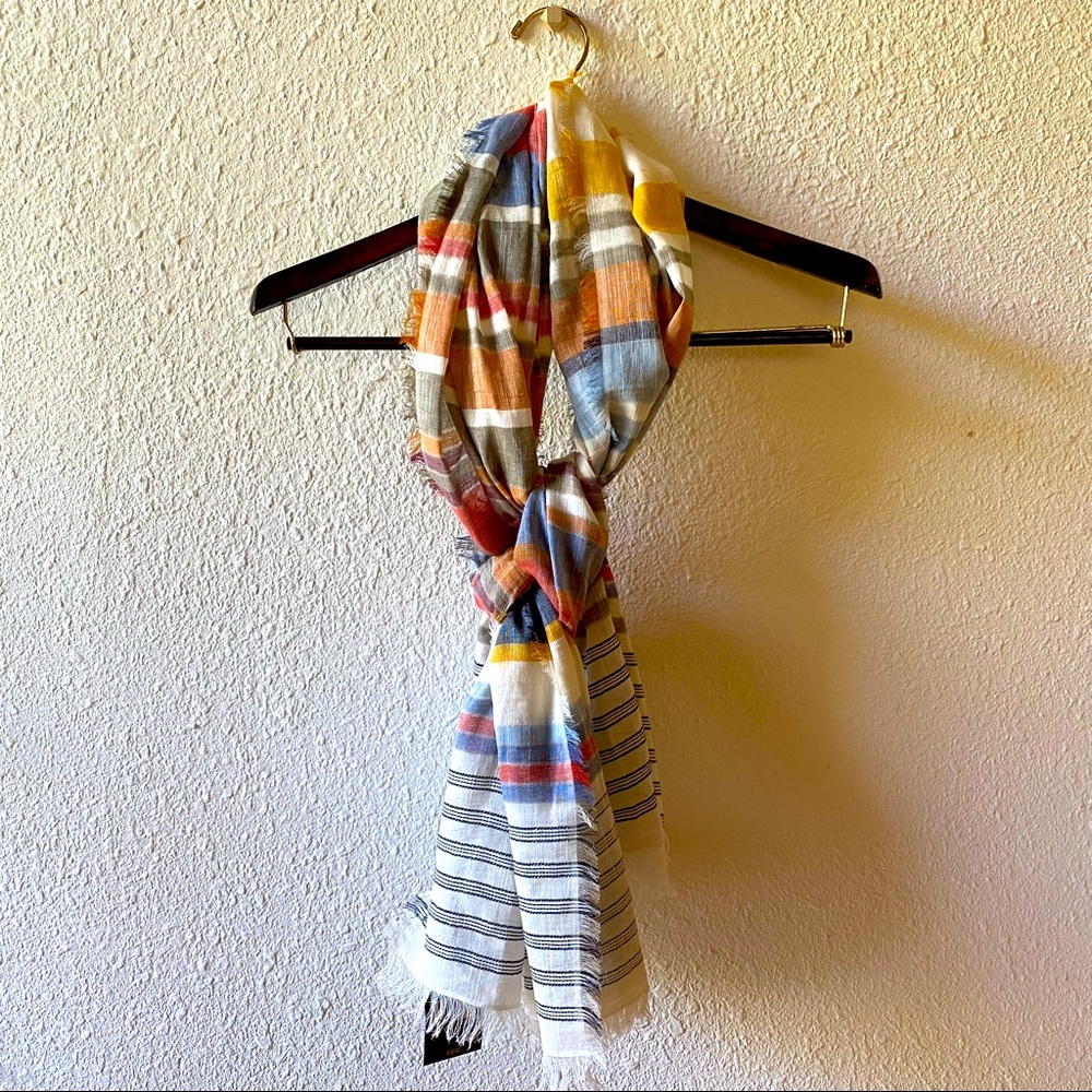 NWT FRYE multi-colored striped cotton/linen oblong scarf OS